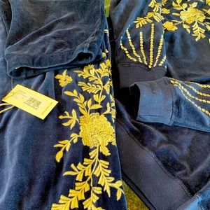 Johnny Was size M relaxed velour raglan sweatshirt and velour joggers.